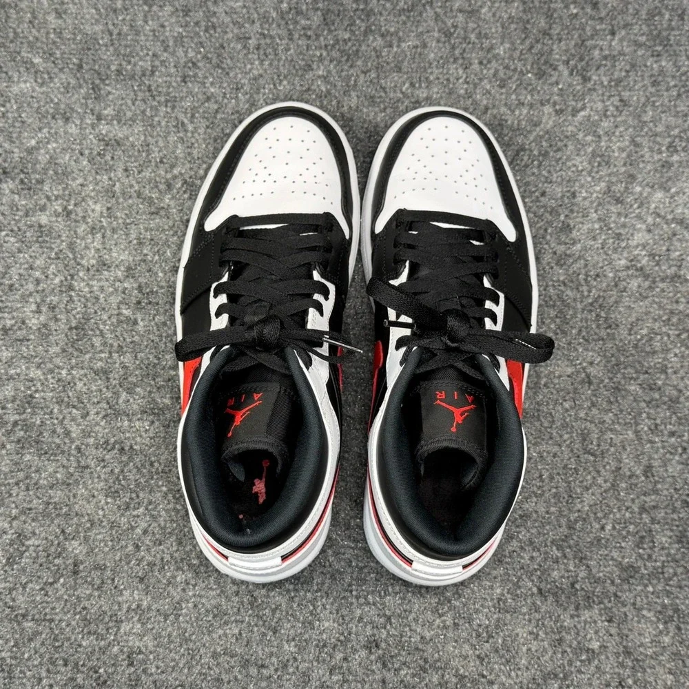 Jordan 1 Mid Shoes Men 8.5 Black Chile Red White Athletic Retro Hooping Sneakers